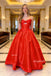 Red Sleeveless Satin Charming Long Prom Dresses, DB104