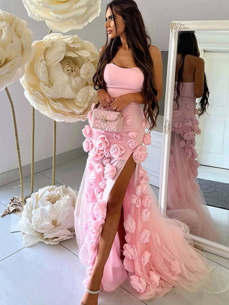 Charming Mermaid Pink Sweetheart Flower Prom Dresses, FC7037