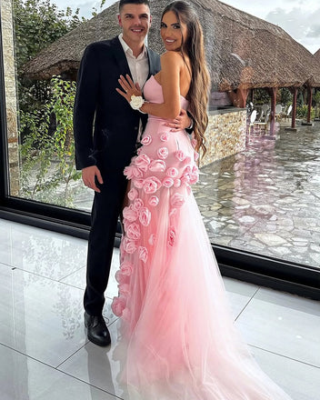 Charming Mermaid Pink Sweetheart Flower Prom Dresses, FC7037