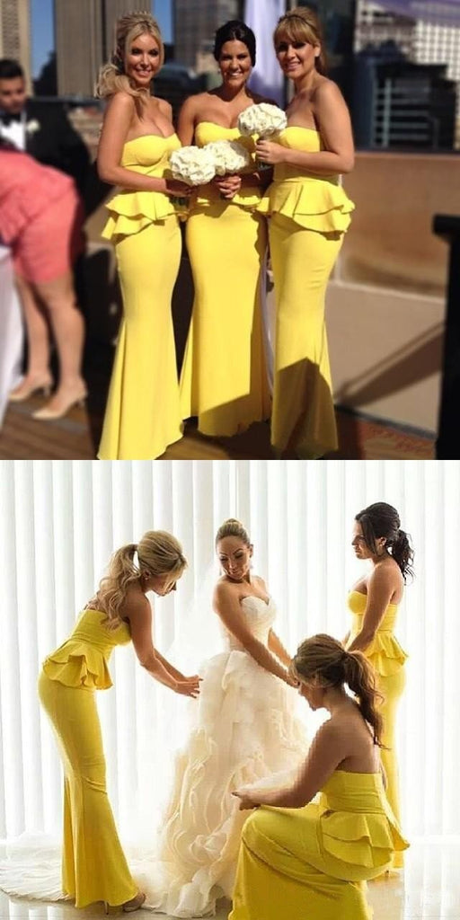 Yellow Sweetheart Nekline Backless Mermaid Jersey Bridesmaid Dresses, FC1268