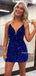 Royal Blue Sequin Mermaid Spaghetti Straps Homecoming Dress, HC013