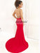 Mermaid Jersey Prom Dress, Sexy Beaded Red Prom Dress, Backless Tulle Prom Dress, D172