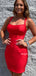 Red Satin Square Neckline Backless Mermaid Homecoming Dress, HC018