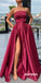 Elegant A-line Satin Backless Sexy Slit Long Prom Dresses, FC2126