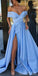 Gorgeous Off Shoulder A-line Backless Satin Slit Long Prom Dresses, FC2129