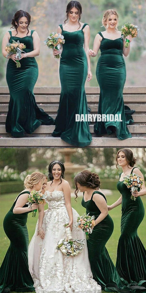 Simple Velvet Mermaid Backless Inexpensive Bridesmaid Dress, FC2159