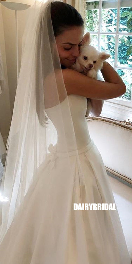 Simple A-line Satin Backless Straight Neckline Wedding Dress with Pockets, FC2409