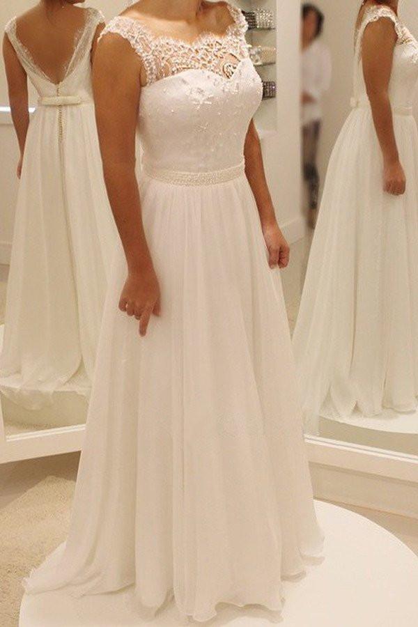 Cap Sleeve Lace Beach Wedding Dresses, 2017 Chiffon Long Custom Wedding Gowns, Affordable Bridal Dresses, 17096