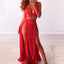 Red Mermaid Sparkly Sequin Slit Backless Sexy Prom Dresses, FC248