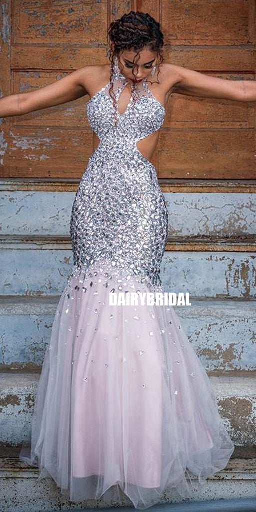 Luxury Beaded Mermaid Backless Tulle Prom Dress, FC2693