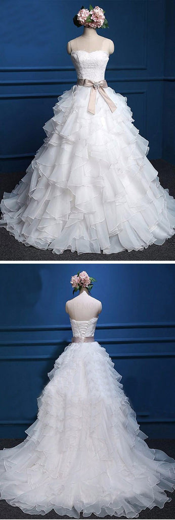 Sweetheart Lace Top Cute Bridal Gown, Cheap Popular Chiffon Wedding Dress, WD0027