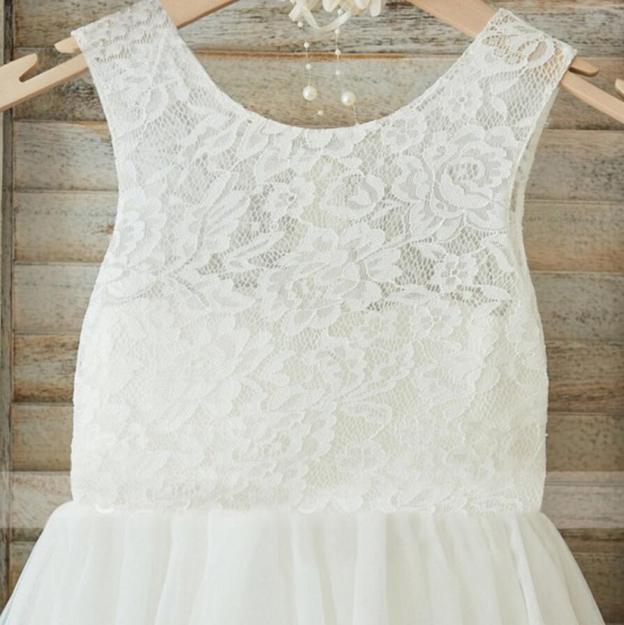 Lovely Princess Off White Lace Tulle Sleeveless Round Neck  Flower Girl Dresses, FGS035