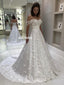 Off Shoulder Charming Lace Backless A-line Satin Wedding Dresses, FC3771