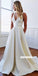 Sexy V-neck Backless A-line Satin Simple Wedding Dress, FC3797