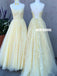 Charming  Spaghetti Straps Lace A-line Sleeveless Yellow Prom Dresses, FC3981