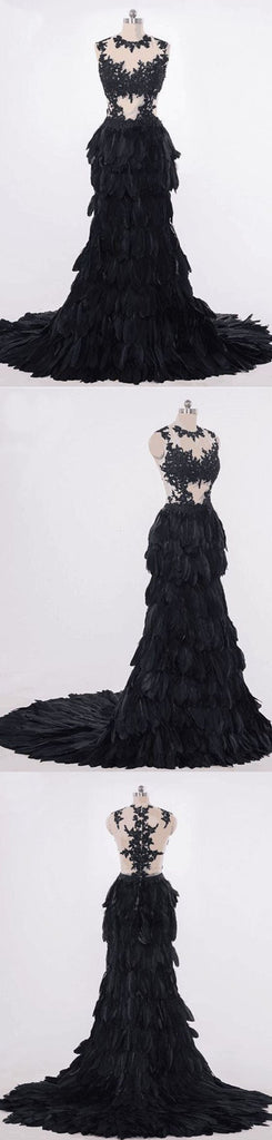 Black Mermaid Wedding dress,Feather Ruffles Organza Full Ruffles Bride dresses,220040