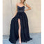 Black&White A-line Tulle Backless Elegant Long Satin Prom Dresses, FC4004