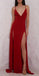 Long Prom Dresses, Jersey Prom Dresses, Spaghetti Straps Prom Dresses, V-Neck Evening Dresses, slit Prom Dresses , Floor-Length Prom Dress, Sexy Party Dress, LB0405