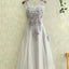 New Arrival A Line Charming gray tulle lace Sleeveless Open Back Applique Floor-Length prom dress,220041