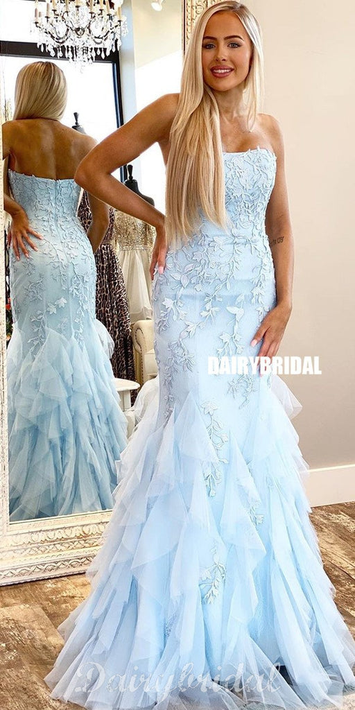 Honest Lace Straight Neckline Mermaid Backless Tulle Prom Dresses, FC4174