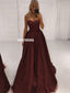 Charming Spaghetti Straps A-line Lace Sweetheart Prom Dresses, FC4237