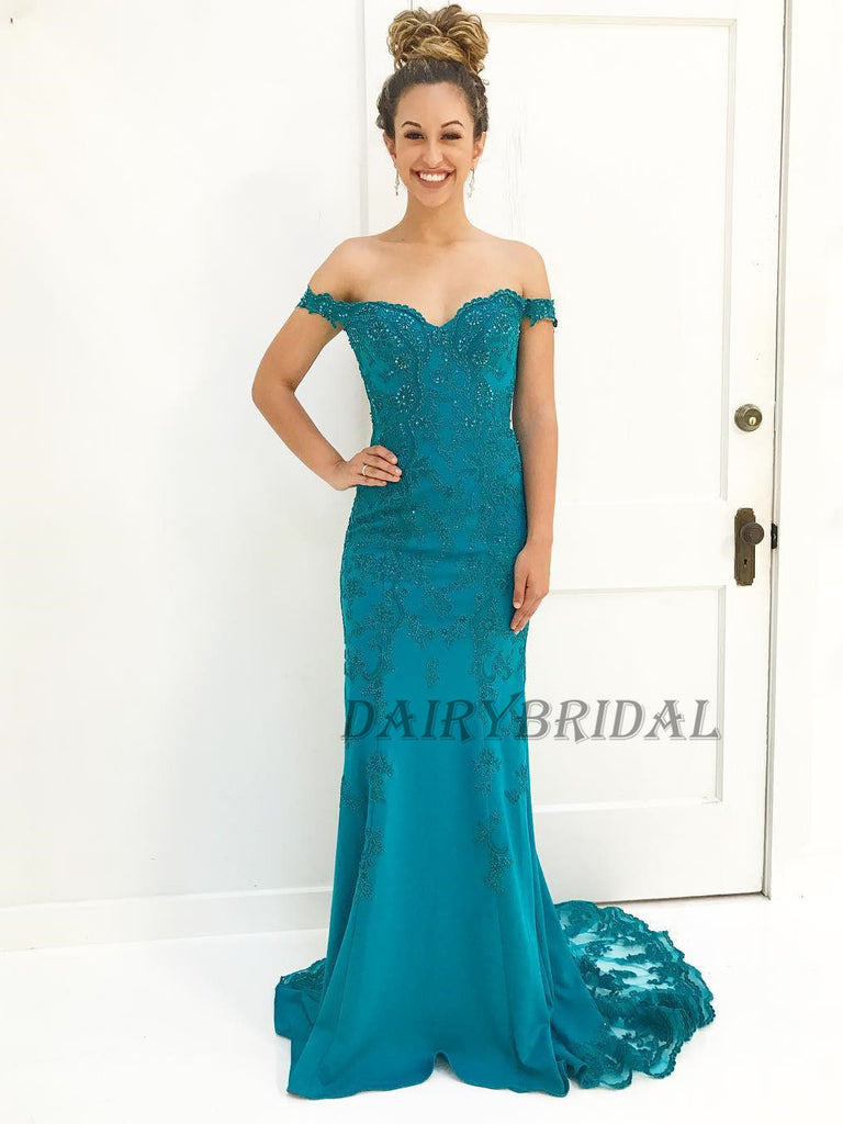 Off the Shoulder Prom Dress, Mermaid Prom Dress, Soft Satin Prom Dress, Applique Prom Dress, Sexy Prom Dress, Beaded Prom Dress, D46