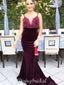 Spaghetti Straps Mermaid Velvet Sext V-neck Lace  Bridesmaid Dress, FC4787