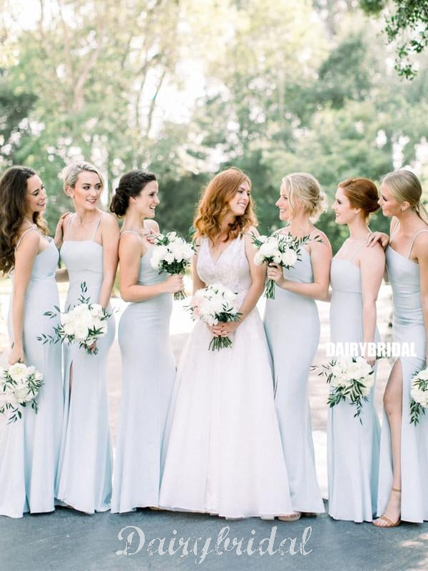 Light Blue Straight Neckline Mermaid Backless Bridesmaid Dress, FC4843