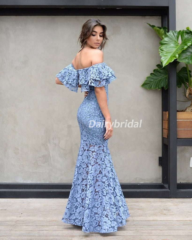 Off Shoulder Sexy Mermaid Prom Dresses, Lace Floor-Length Prom Dresses, D506