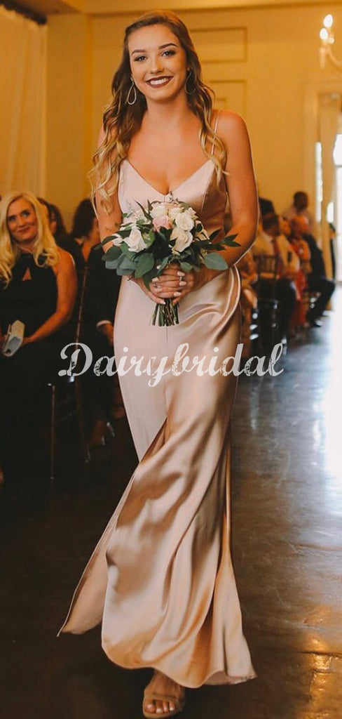 Fashion Mermaid Spaghetti Straps Sexy Slit Long Bridesmaid Dress, FC5132