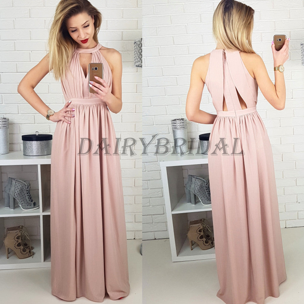 Pleated Prom Dress, Chiffon Prom Dress, Side Split Prom Dress, A-Line Prom Dress, Sleeveless Prom Dress, D52