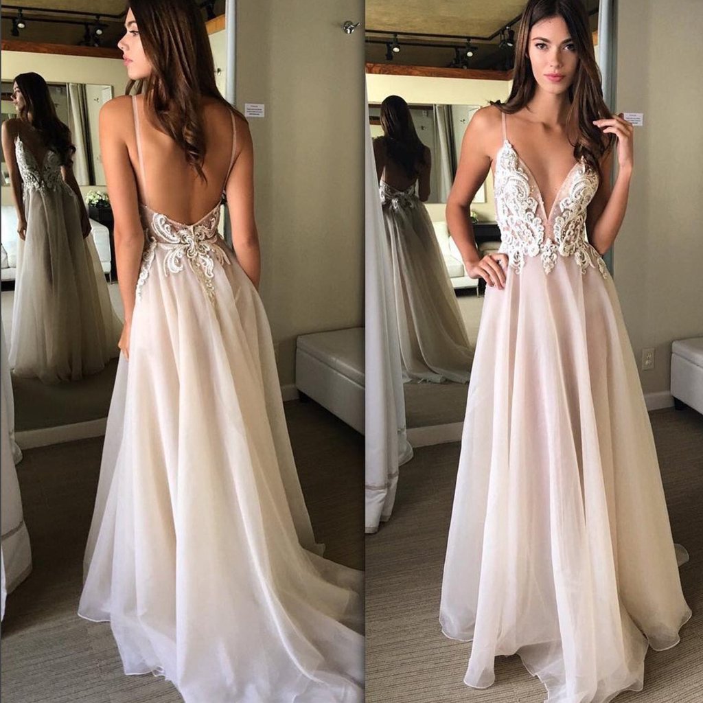 Long Prom Dresses, Tulle Prom Dresses, A-Line Party Dresses, Spaghetti Straps Evening Dresses, Applique Prom Dresses , Sexy Prom Dresses, Backless Prom Dress, LB0538