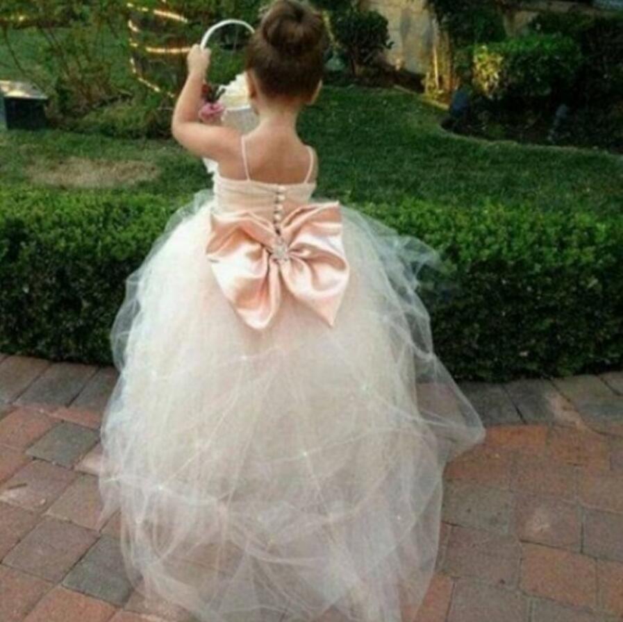 Tulle Beading Spaghetti Straps Bowknot Flower Girl Dresses, Lovely Tutu Dresses, FGS006