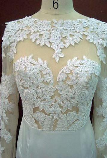 Long Sleeves Lace Mermaid Open Back White Long Wedding Party Dresses, WG613