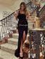 Gorgeous Black Soft Satin Sexy Slit Mermaid Prom Dresses, FC6263