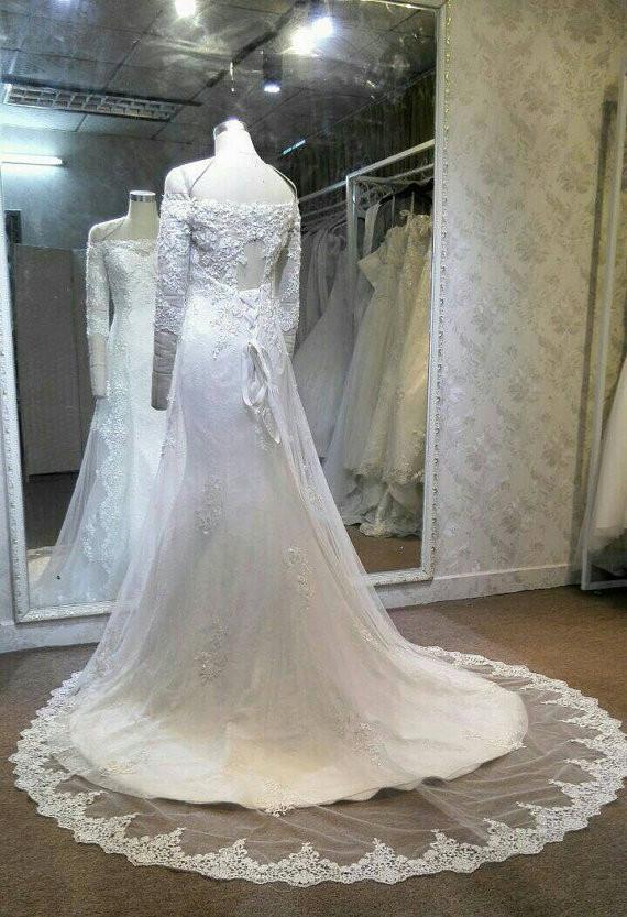 Long Sleeves Straight Neck Charming Lace Beaded Stunning Inexpensive Long Bridal Wedding Dress, WG635