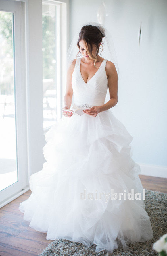 Charming V-Neck Wedding Dress, A-Line Sexy V-Back Floor-Length Wedding Dress, D645