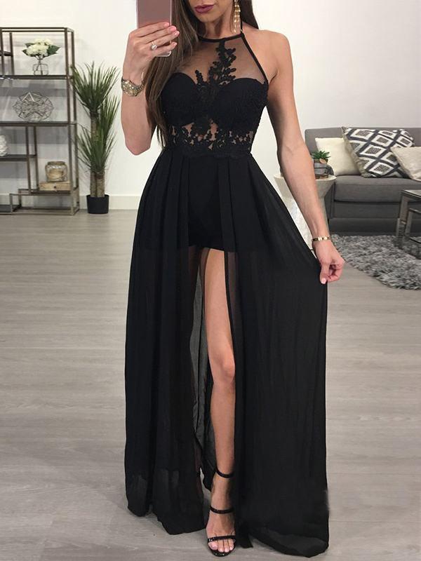 Long Prom Dress, Halter Prom Dress, Chiffon Prom Dress, A-Line Prom Dress, Sleeveless Prom Dress, Applique Prom Dress, Party Dresses, Evening Dresses, LB0697