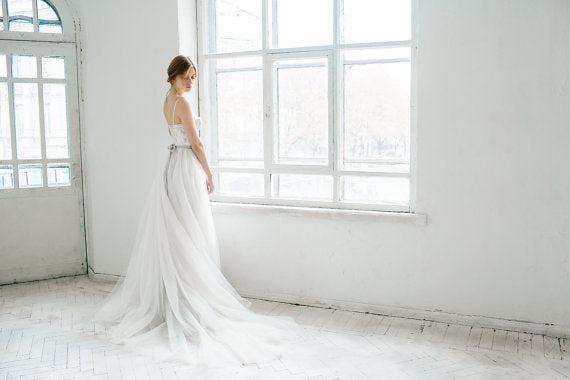 Long Wedding Dress, Tulle Wedding Dress, Spaghetti Straps Wedding Dress, A-Line Bridal Dress, Gorgeous Wedding Dress, Applique Bridal Dress, Backless Wedding Dress, LB0800