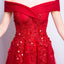 Off the Shoulder Sequin Applique Charming Prom Dresses, Red Beaded A-Line Prom Dresses, 220010