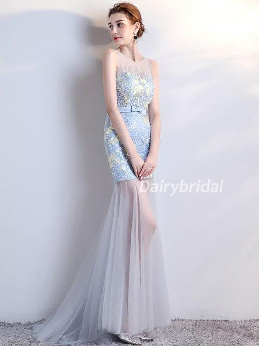 Sleeveless Prom Dresses, Applique Prom Dresses, Mermaid Prom Dresses, See Through Prom Dresses, Tulle Evening Dresses,DA900