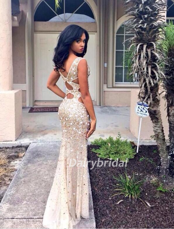 Sleeveless Prom Dress, Tulle Prom Dress, Beading Prom Dress, Sexy Prom Dress, Side Split Prom Dress, DA908