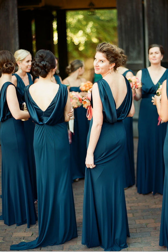 Sheath V-neck Sleeveless Floor-Length Backless Bridesmaid Dress, FC2052