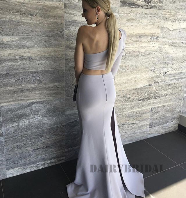 Two Pieces One Shoulder Long Sleeve Mermaid Backless Prom Dress, FC2269