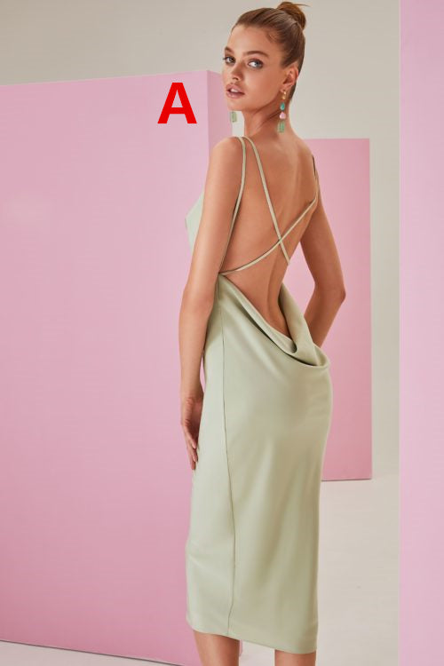 Mismatched Silk Elastic Satin Backless Charming Bridesmaid Dress, FC5208