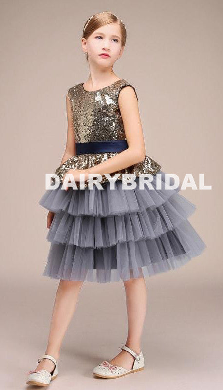 Desighed Sequin Tulle A-line Flower Girl Dresses, Flower Lovely Little Girl Dresses, D1177