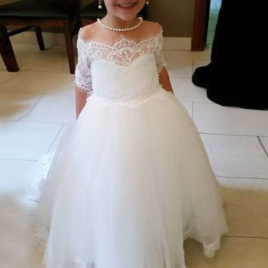 Cute Off Shoulder Tulle Flower Girl Dresses, Popular Lace Little Girl Dresses, FC1362