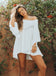 White Off Shoulder A-Line Homecoming Dress, Backless Long Sleeve Homecoming Dress, D1528