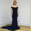 Navy Off Shoulder Jersey Mermaid Backless Applique Prom Dress, FC1260