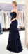 Navy Blue Mermaid Tulle Pleated Backless Cheap Sweetheart Prom Dresses, FC1783